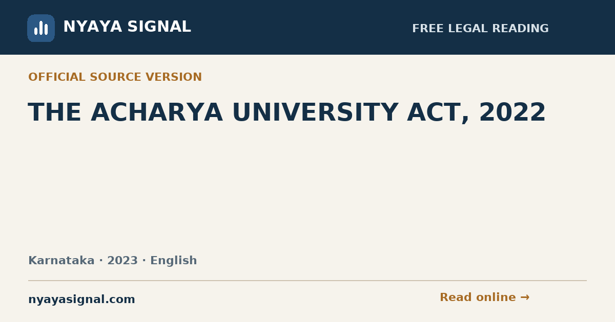 THE ACHARYA UNIVERSITY ACT, 2022 — English | NYAYA SIGNAL