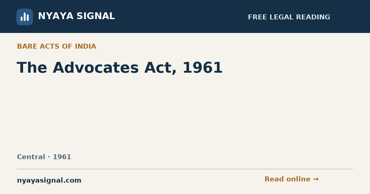 The Advocates Act, 1961 | NYAYA SIGNAL