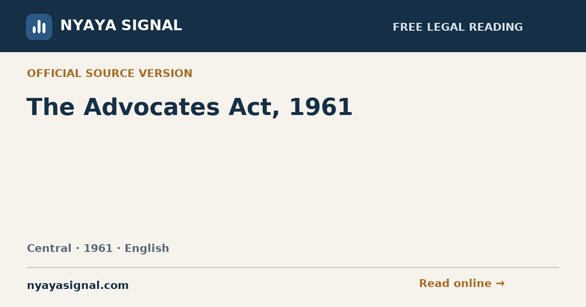 The Advocates Act, 1961 — English | NYAYA SIGNAL