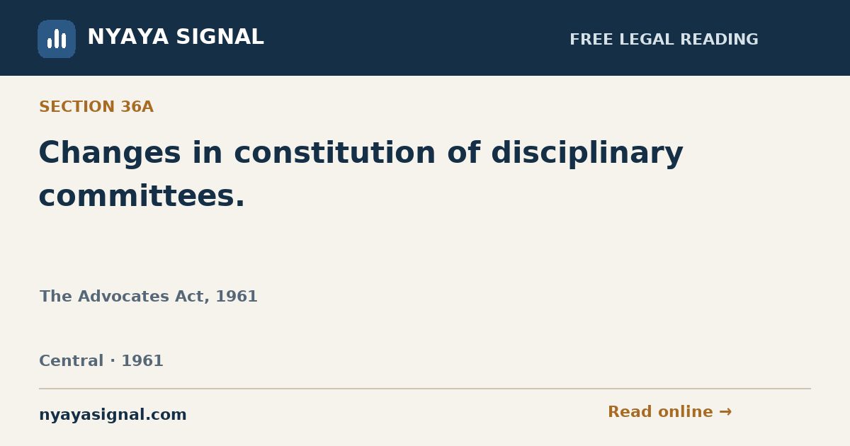 Section 36A — Changes in constitution of disciplinary committees. | The Advocates Act, 1961 | NYAYA SIGNAL