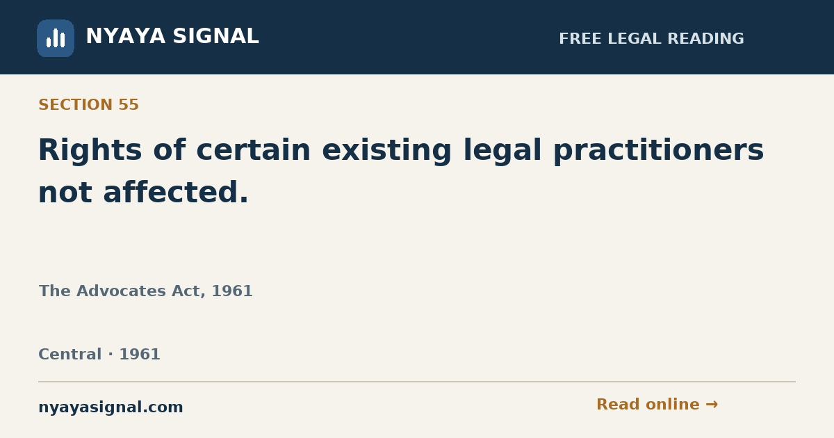 Section 55 — Rights of certain existing legal practitioners not affected. | The Advocates Act, 1961 | NYAYA SIGNAL