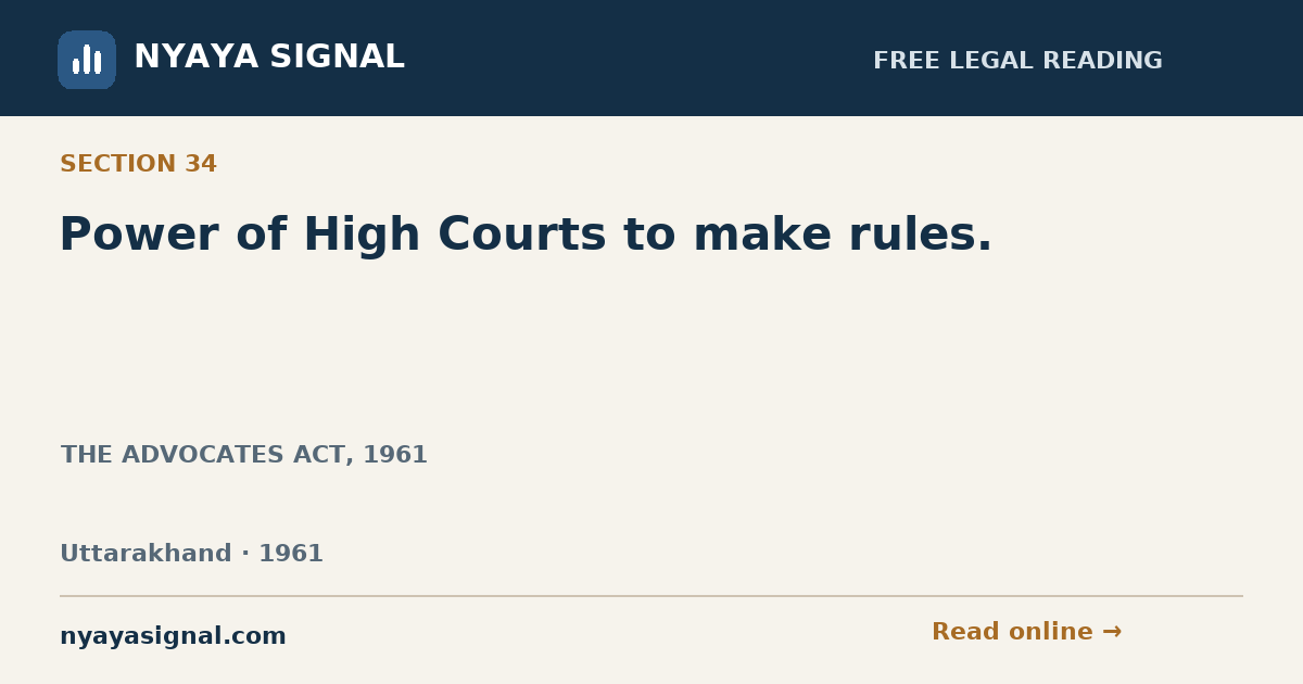 Section 34 — Power of High Courts to make rules. | THE ADVOCATES ACT, 1961 | NYAYA SIGNAL