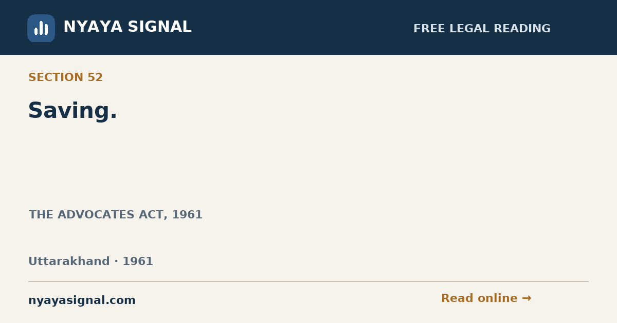 Section 52 — Saving. | THE ADVOCATES ACT, 1961 | NYAYA SIGNAL