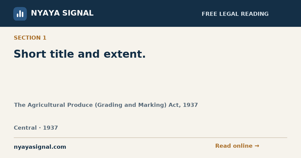 Section 1 — Short title and extent. | The Agricultural Produce (Grading and Marking) Act, 1937 | NYAYA SIGNAL