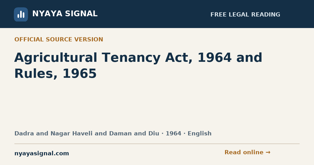Agricultural Tenancy Act, 1964 and Rules, 1965 — English | NYAYA SIGNAL