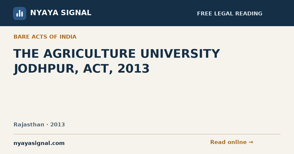 THE AGRICULTURE UNIVERSITY JODHPUR, ACT, 2013 — Hindi | NYAYA SIGNAL
