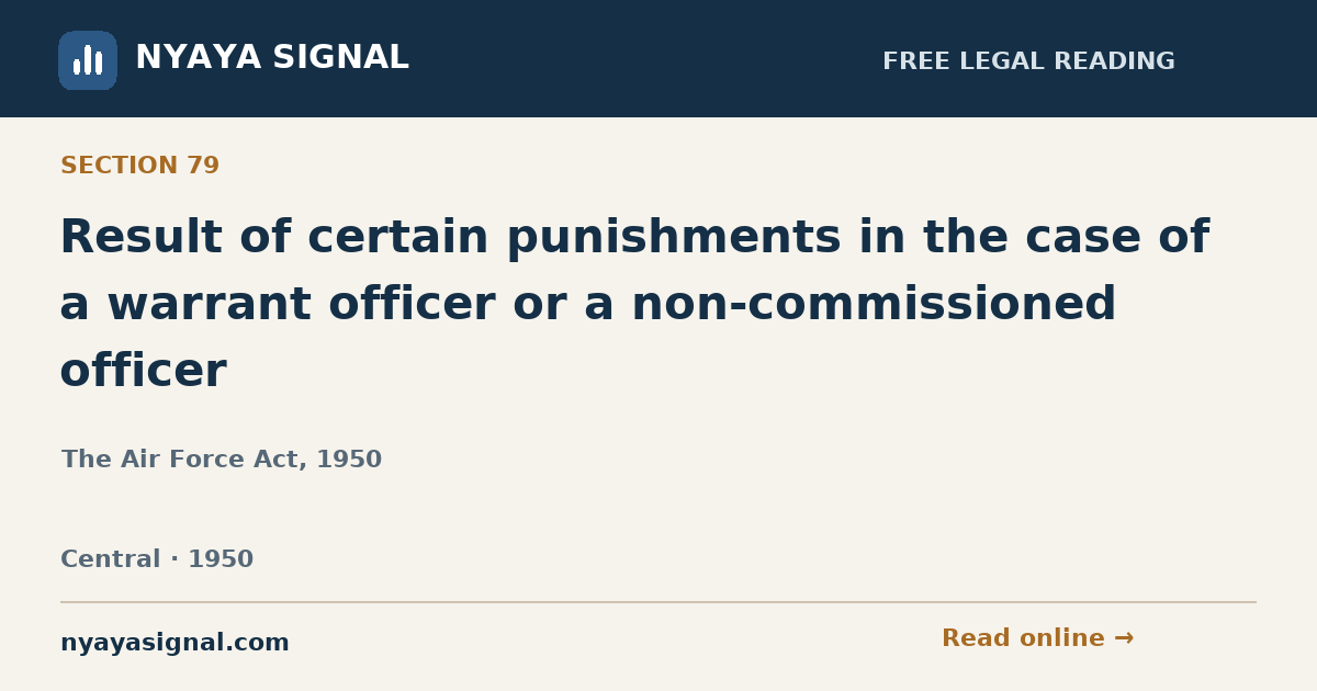 Section 79 — Result of certain punishments in the case of a warrant officer or a non-commissioned officer | The Air Force Act, 1950 | NYAYA SIGNAL