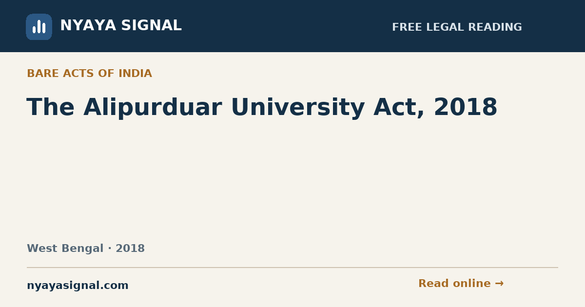 The Alipurduar University Act, 2018 | NYAYA SIGNAL