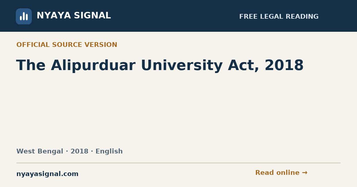 The Alipurduar University Act, 2018 — English | NYAYA SIGNAL