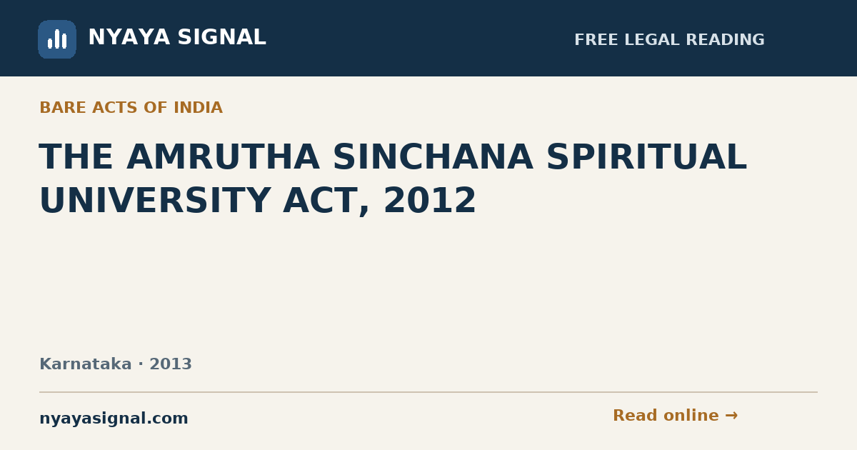 THE AMRUTHA SINCHANA SPIRITUAL UNIVERSITY ACT, 2012 | NYAYA SIGNAL