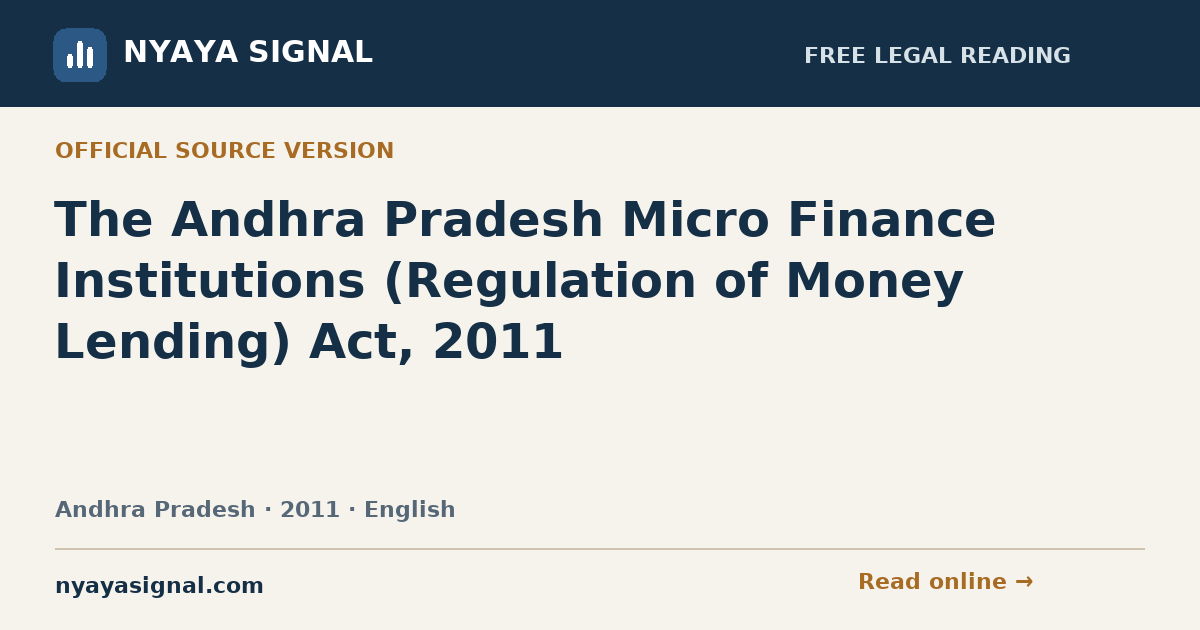 The Andhra Pradesh Micro Finance Institutions (Regulation of Money Lending) Act, 2011 — English | NYAYA SIGNAL