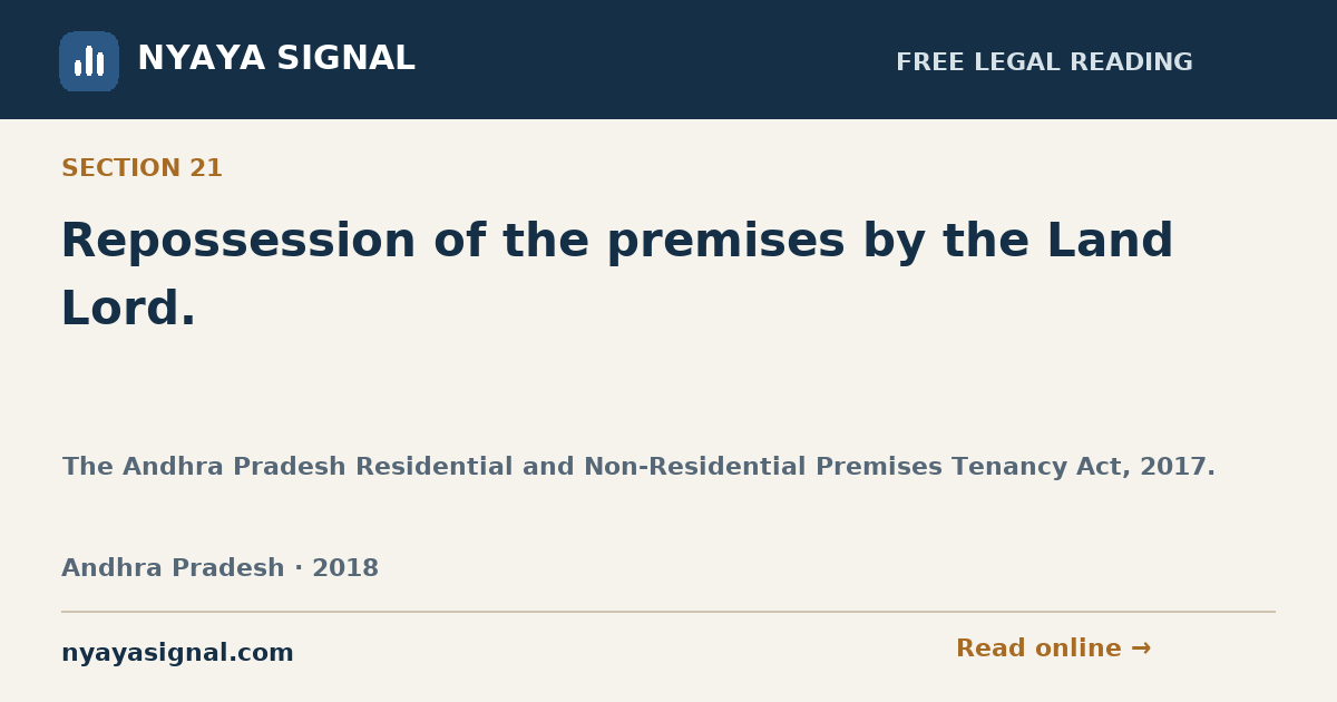 Section 21 — Repossession of the premises by the Land Lord. | The Andhra Pradesh Residential and Non-Residential Premises Tenancy Act, 2017. | NYAYA SIGNAL