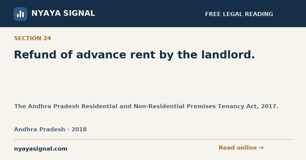 Section 24 — Refund of advance rent by the landlord. | The Andhra Pradesh Residential and Non-Residential Premises Tenancy Act, 2017. | NYAYA SIGNAL