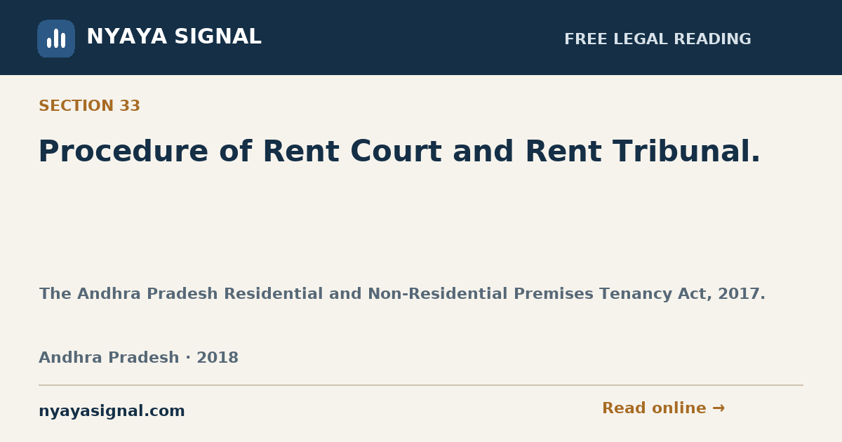 Section 33 — Procedure of Rent Court and Rent Tribunal. | The Andhra Pradesh Residential and Non-Residential Premises Tenancy Act, 2017. | NYAYA SIGNAL