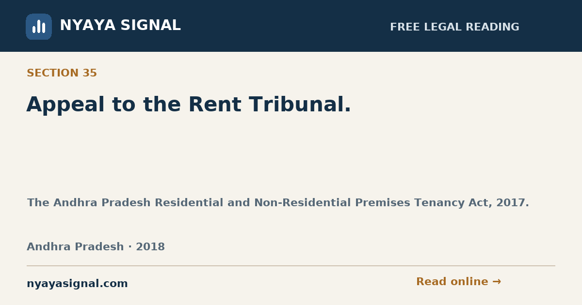 Section 35 — Appeal to the Rent Tribunal. | The Andhra Pradesh Residential and Non-Residential Premises Tenancy Act, 2017. | NYAYA SIGNAL