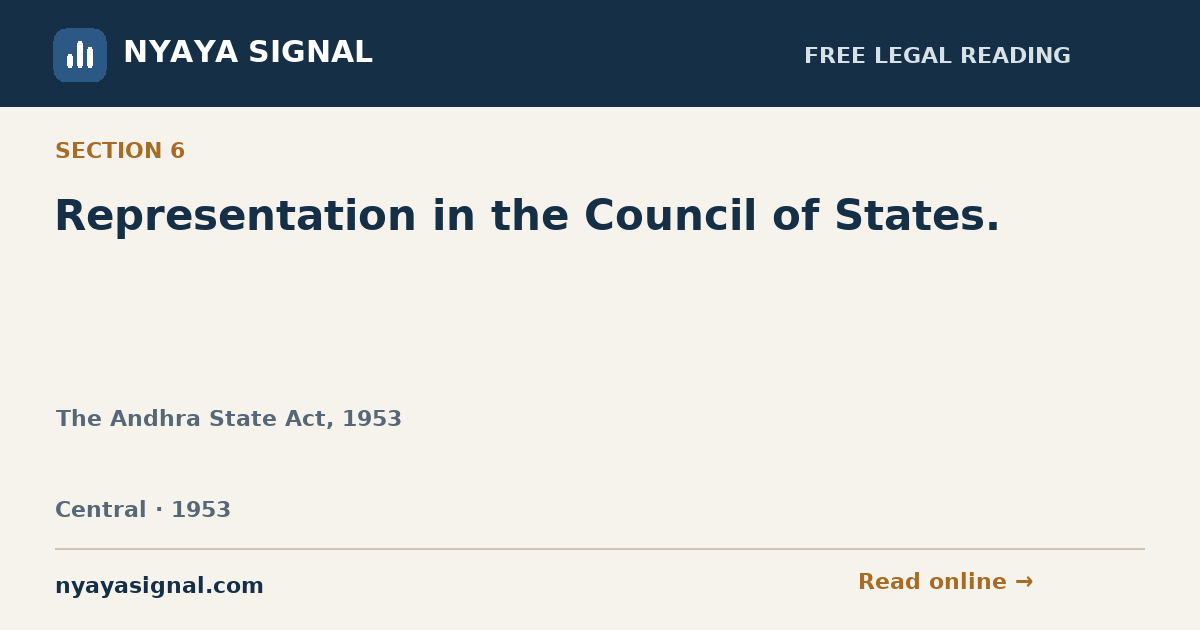 Section 6 — Representation in the Council of States. | The Andhra State Act, 1953 | NYAYA SIGNAL