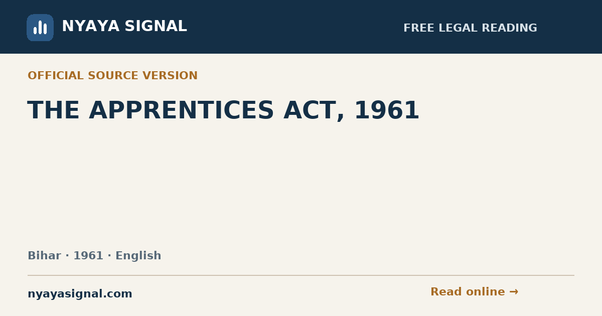THE APPRENTICES ACT, 1961 — English | NYAYA SIGNAL