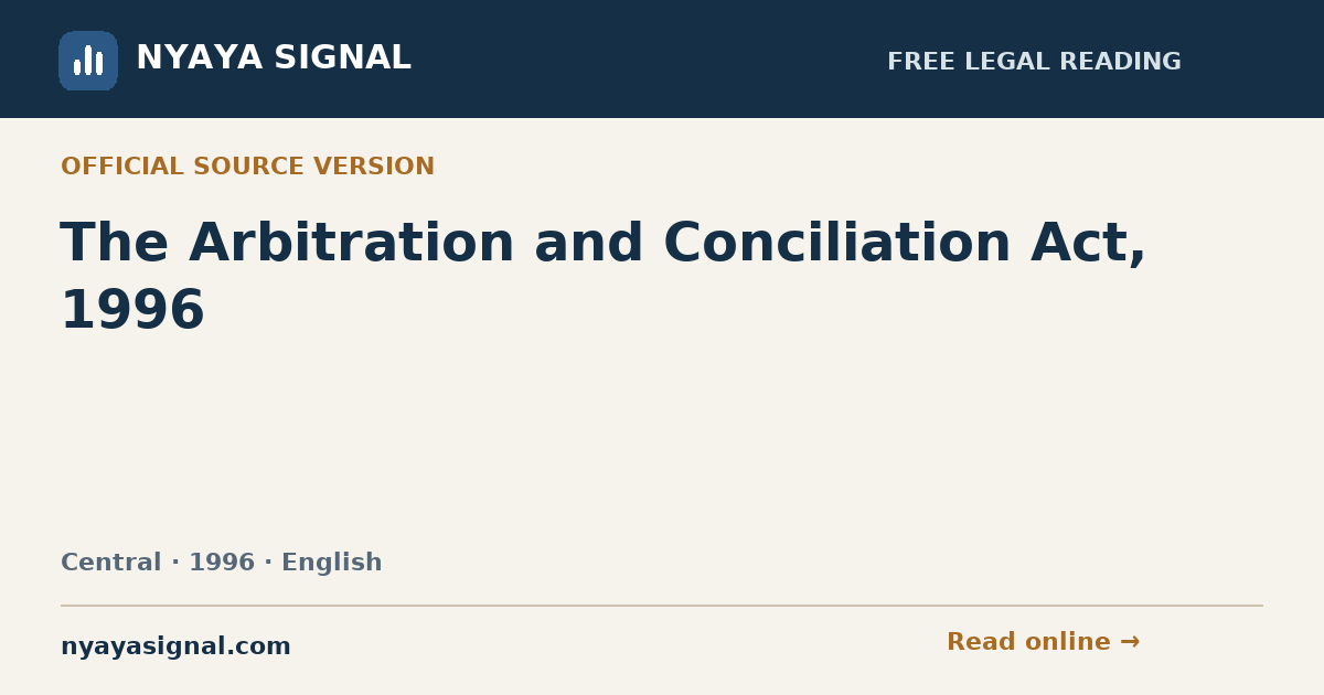 The Arbitration and Conciliation Act, 1996 — English | NYAYA SIGNAL