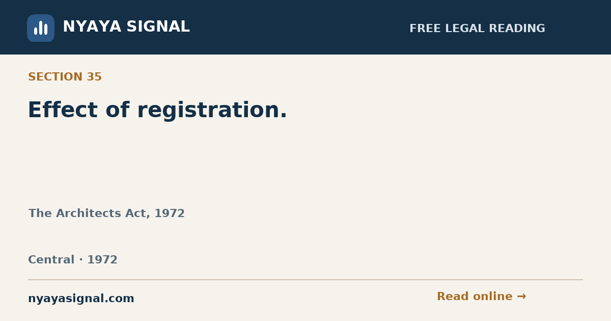 Section 35 — Effect of registration. | The Architects Act, 1972 | NYAYA SIGNAL