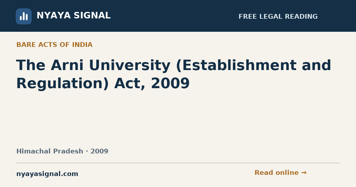 The Arni University (Establishment and Regulation) Act, 2009 | NYAYA SIGNAL