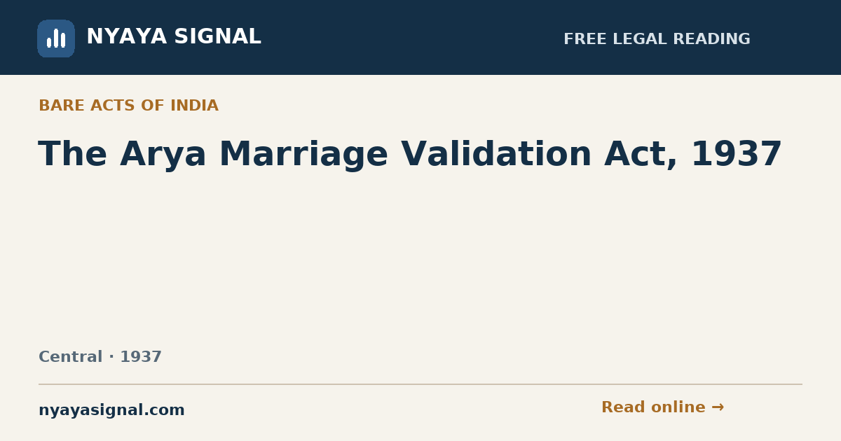 The Arya Marriage Validation Act, 1937 — English | NYAYA SIGNAL