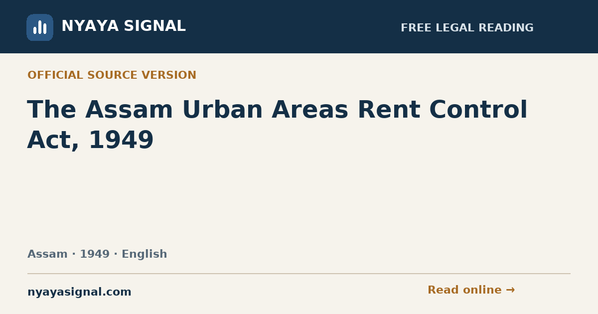 The Assam Urban Areas Rent Control Act, 1949 — English | NYAYA SIGNAL