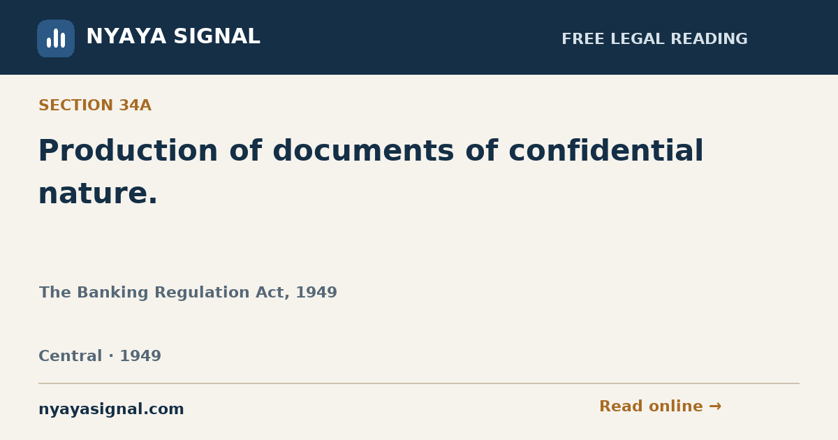 Section 34A — Production of documents of confidential nature. | The Banking Regulation Act, 1949 | NYAYA SIGNAL