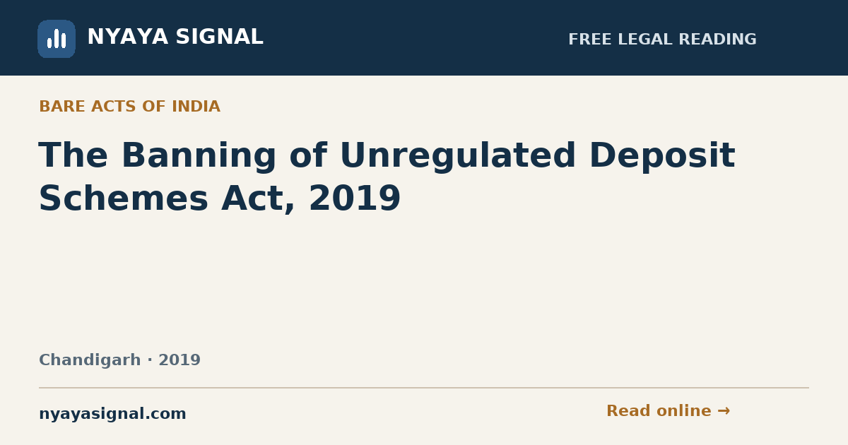 The Banning of Unregulated Deposit Schemes Act, 2019 | NYAYA SIGNAL