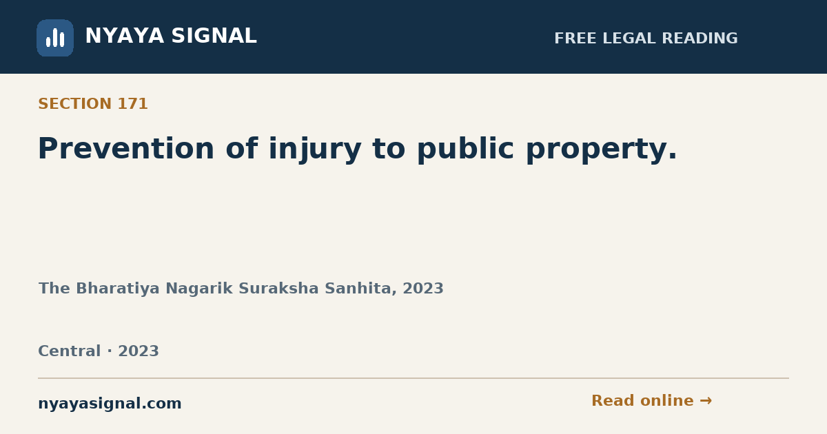 Section 171 — Prevention of injury to public property. | The Bharatiya Nagarik Suraksha Sanhita, 2023 | NYAYA SIGNAL