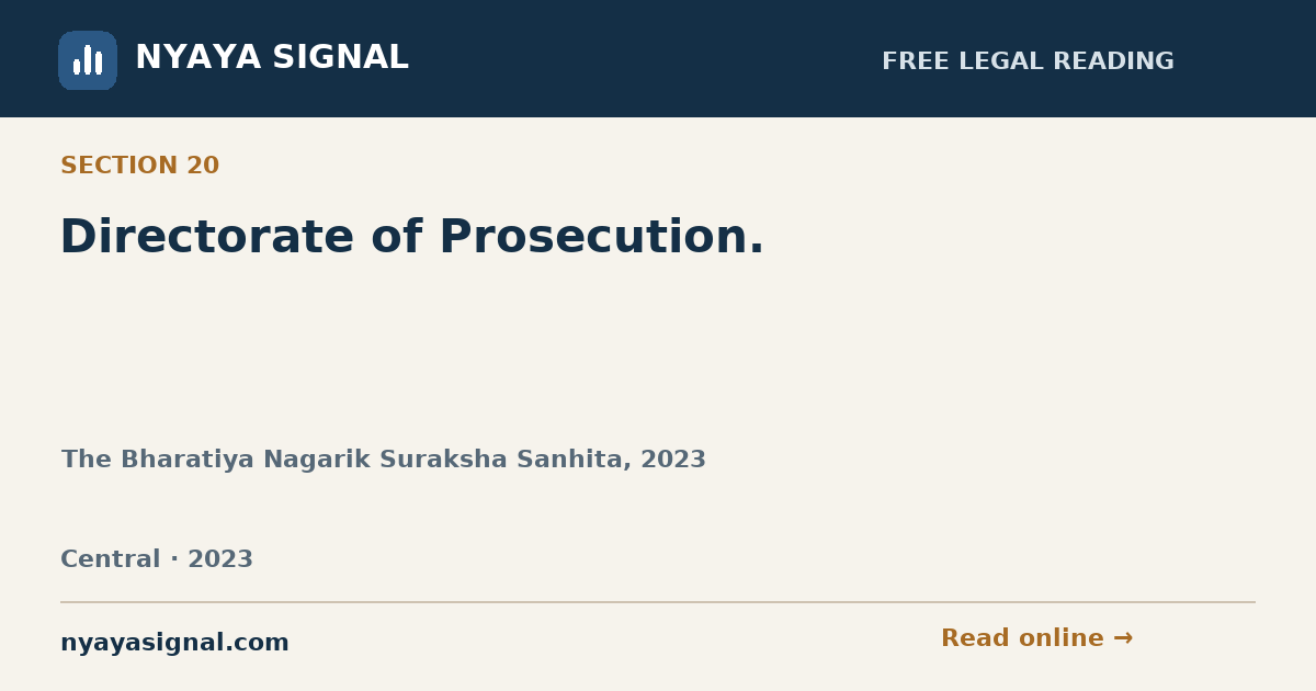 Section 20 — Directorate of Prosecution. | The Bharatiya Nagarik Suraksha Sanhita, 2023 | NYAYA SIGNAL