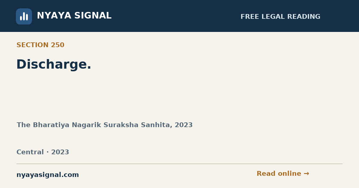 Section 250 — Discharge. | The Bharatiya Nagarik Suraksha Sanhita, 2023 | NYAYA SIGNAL