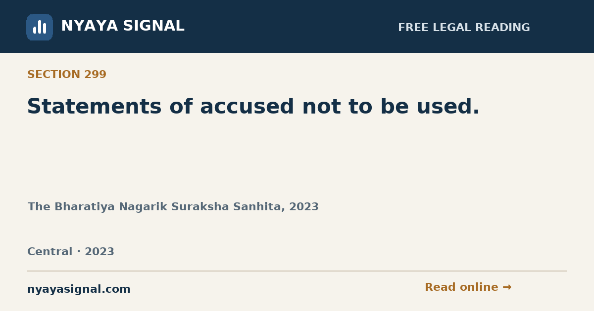 Section 299 — Statements of accused not to be used. | The Bharatiya Nagarik Suraksha Sanhita, 2023 | NYAYA SIGNAL