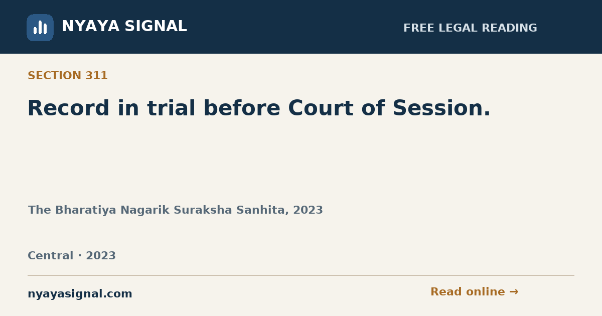 Section 311 — Record in trial before Court of Session. | The Bharatiya Nagarik Suraksha Sanhita, 2023 | NYAYA SIGNAL