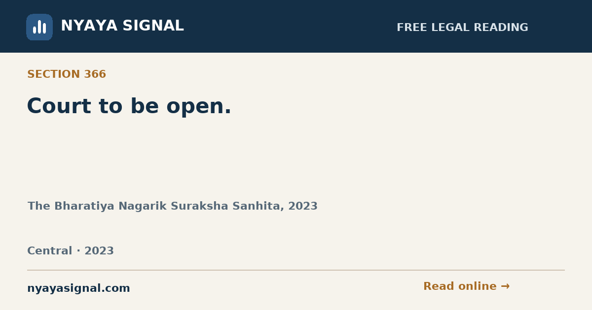 Section 366 — Court to be open. | The Bharatiya Nagarik Suraksha Sanhita, 2023 | NYAYA SIGNAL