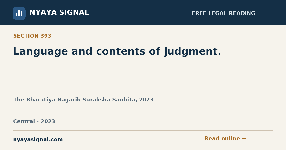 Section 393 — Language and contents of judgment. | The Bharatiya Nagarik Suraksha Sanhita, 2023 | NYAYA SIGNAL