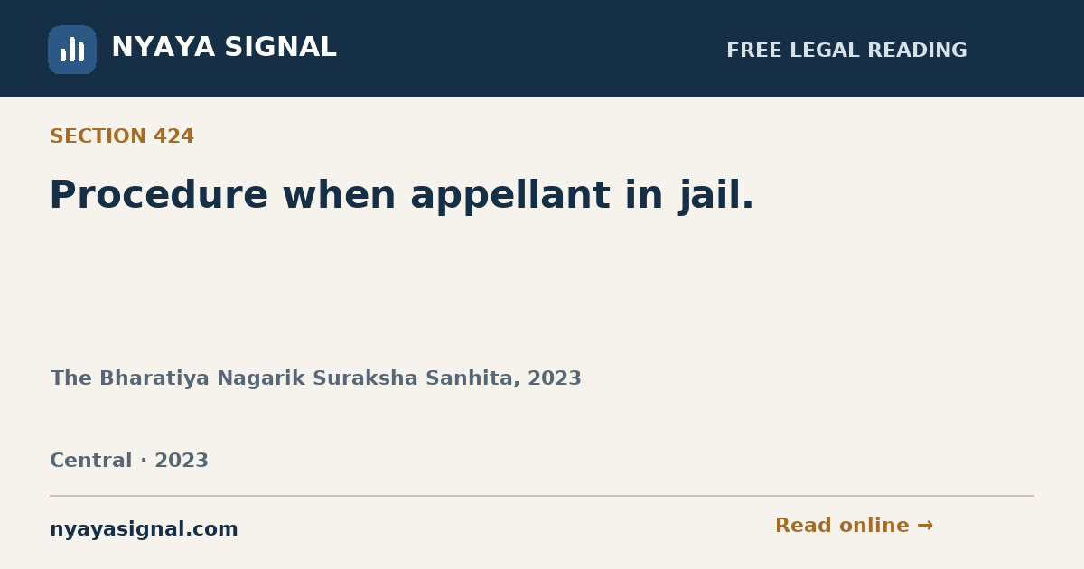 Section 424 — Procedure when appellant in jail. | The Bharatiya Nagarik Suraksha Sanhita, 2023 | NYAYA SIGNAL