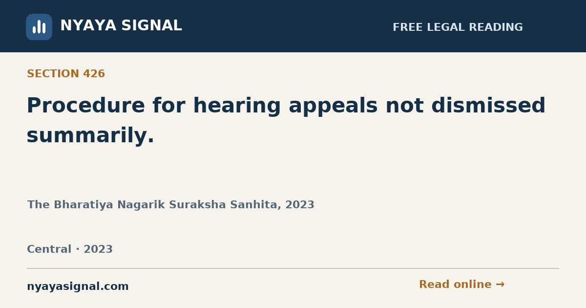 Section 426 — Procedure for hearing appeals not dismissed summarily. | The Bharatiya Nagarik Suraksha Sanhita, 2023 | NYAYA SIGNAL