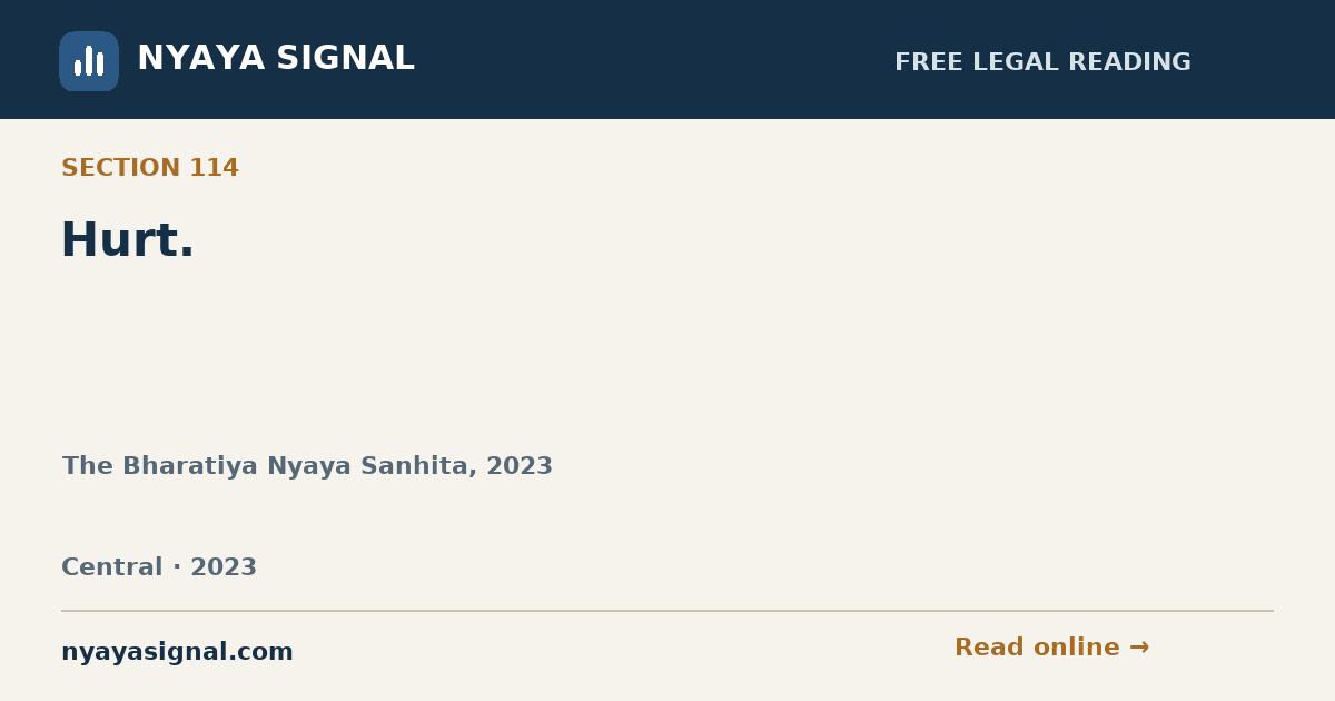 Section 114 — Hurt. | The Bharatiya Nyaya Sanhita, 2023 | NYAYA SIGNAL