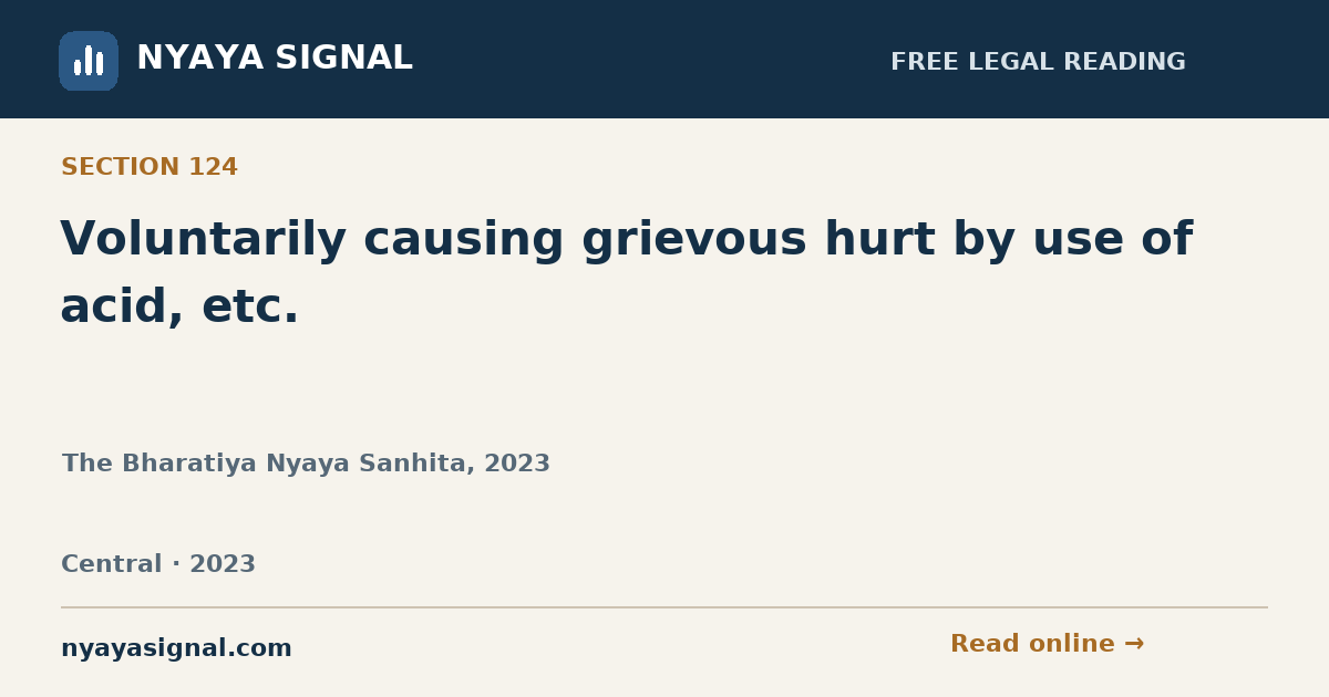 Section 124 — Voluntarily causing grievous hurt by use of acid, etc. | The Bharatiya Nyaya Sanhita, 2023 | NYAYA SIGNAL