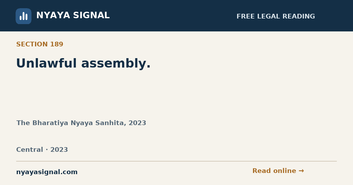 Section 189 — Unlawful assembly. | The Bharatiya Nyaya Sanhita, 2023 | NYAYA SIGNAL