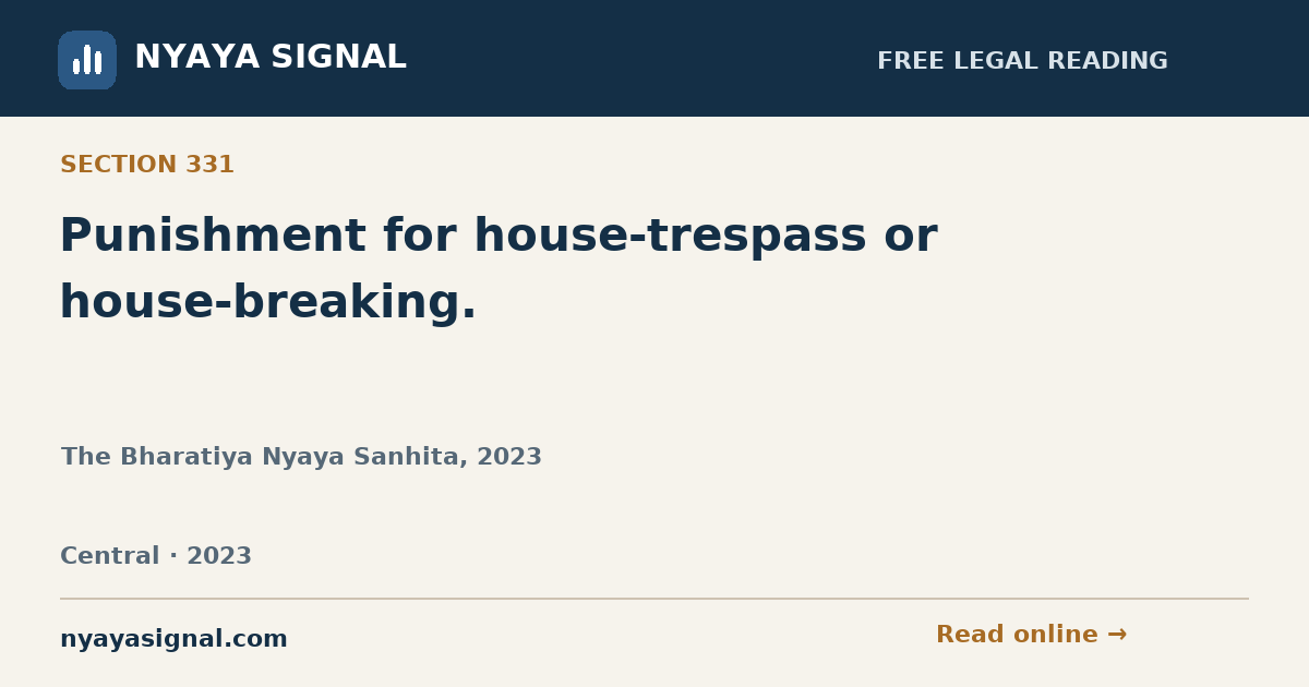 Section 331 — Punishment for house-trespass or house-breaking. | The Bharatiya Nyaya Sanhita, 2023 | NYAYA SIGNAL