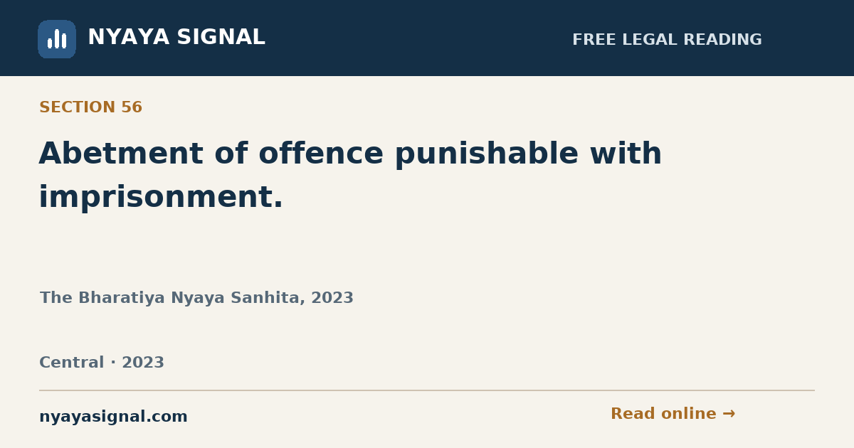 Section 56 — Abetment of offence punishable with imprisonment. | The Bharatiya Nyaya Sanhita, 2023 | NYAYA SIGNAL