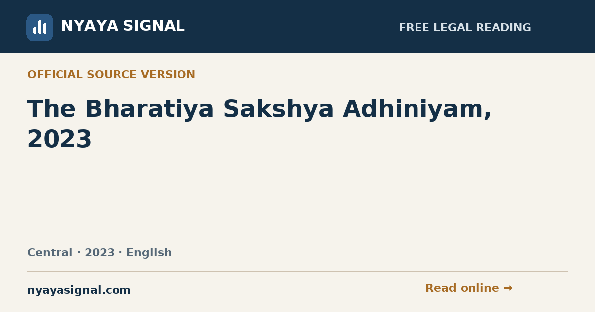 The Bharatiya Sakshya Adhiniyam, 2023 — English | NYAYA SIGNAL