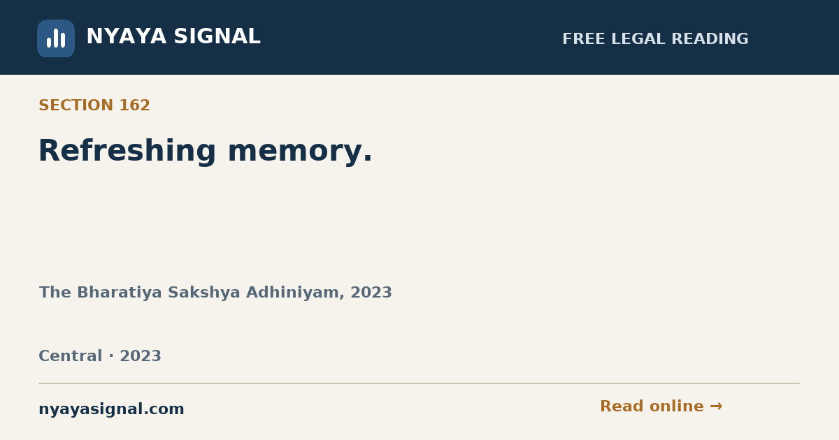 Section 162 — Refreshing memory. | The Bharatiya Sakshya Adhiniyam, 2023 | NYAYA SIGNAL
