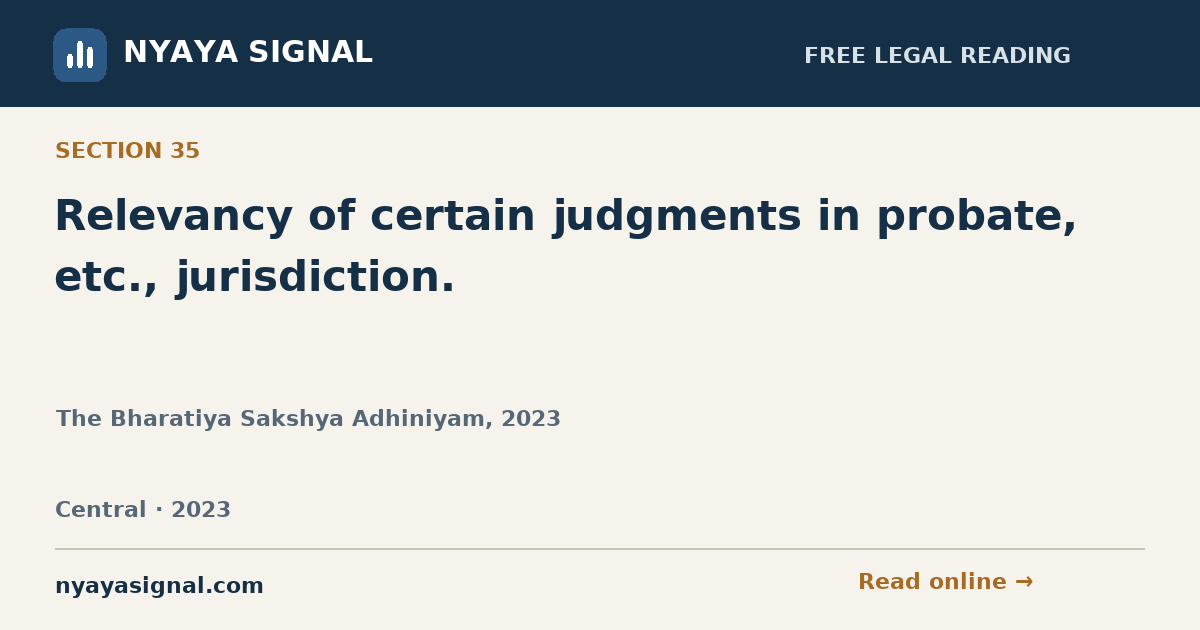 Section 35 — Relevancy of certain judgments in probate, etc., jurisdiction. | The Bharatiya Sakshya Adhiniyam, 2023 | NYAYA SIGNAL
