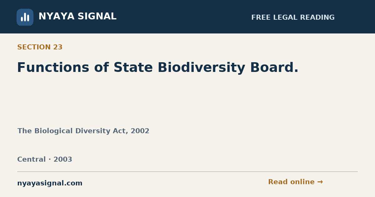 Section 23 — Functions of State Biodiversity Board. | The Biological Diversity Act, 2002 | NYAYA SIGNAL
