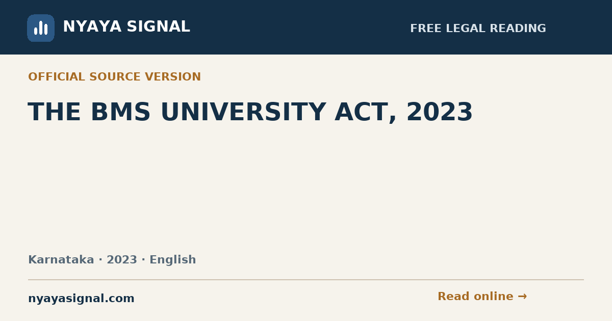 THE BMS UNIVERSITY ACT, 2023 — English | NYAYA SIGNAL