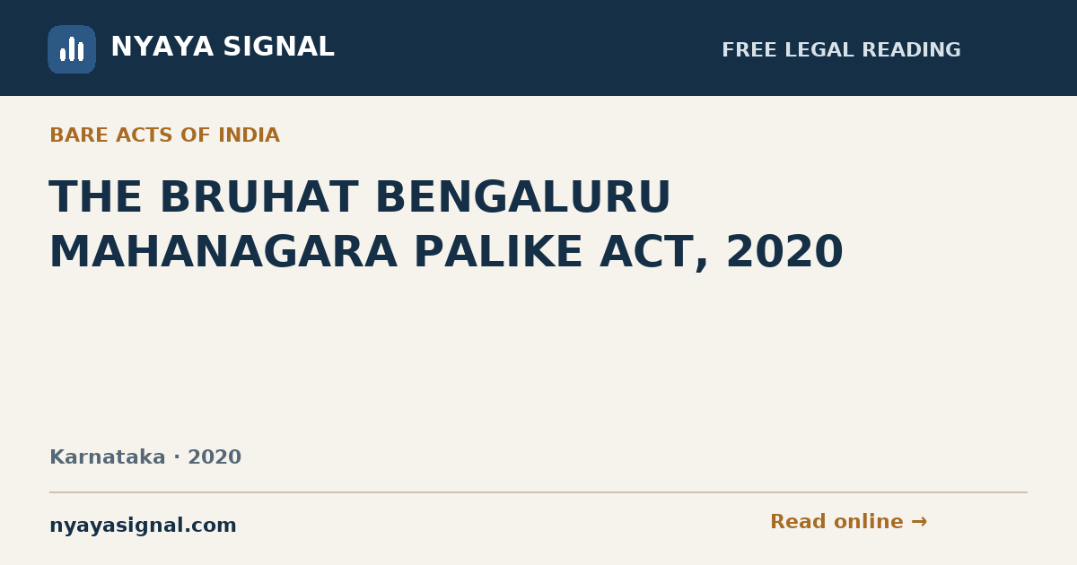 THE BRUHAT BENGALURU MAHANAGARA PALIKE ACT, 2020 | NYAYA SIGNAL