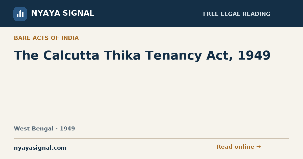 The Calcutta Thika Tenancy Act, 1949 | NYAYA SIGNAL