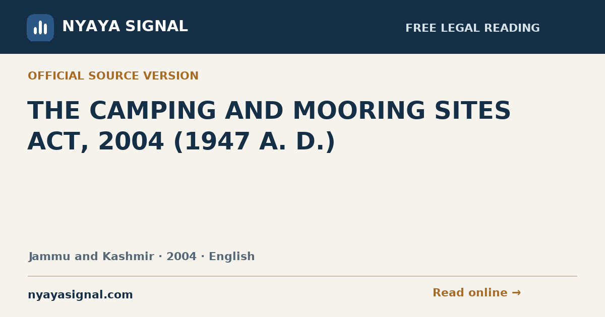 THE CAMPING AND MOORING SITES ACT, 2004 (1947 A. D.) — English | NYAYA SIGNAL